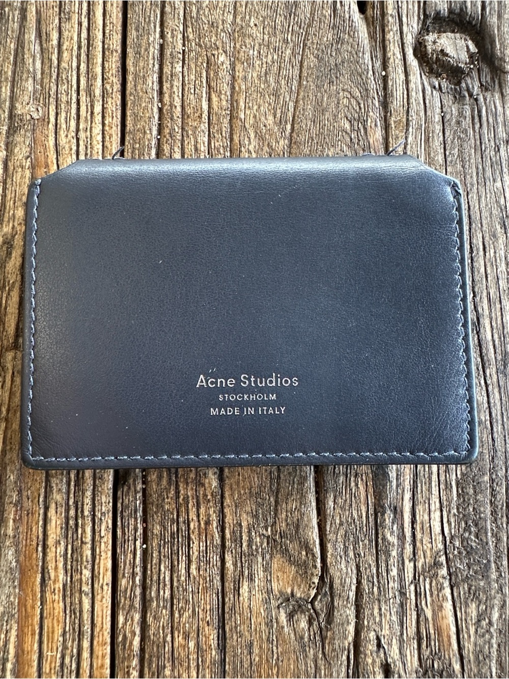 Acne Studios Navy Leather Snap Wallet with Gold Button - Picture 7 of 9